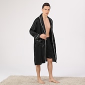 voordelige Ochtendjassen-Voor heren Grote maten Gewaad Zijden jurk Badjassen Zijden Kimono 2-delig Golven Eenvoudig Comfortabel Huis Dagelijks Faux Zijde Polyester Geschenk Revers Lange mouw Gewaad Top Korte broek Zak