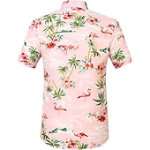 abordables Oiseaux &amp; Animaux-Homme Floral Flamant Tropical Chemise Chemise hawaïenne Chemise Aloha Manches courtes Chemise Col rabattu Tropique Hawaïen Design Extérieur Plein Air du quotidien Rose Claire Jaune Rose Claire 3D