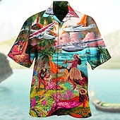 preiswerte Retro Vintage Druck-Herren Blumen Landschaft Hemd Sommer Hawaiihemd Camp-Kragenhemd Kurzarm Hemd Umlegekragen Mode Designer Lässig Urlaub Lässig Täglich Rote Blau Purpur Druck S M L