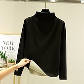 economico T-shirt semplice-Per donna Maglieria intima Camicia di fondo Tinta unica Caldo sfocato Pile Sherpa Manica lunga A collo alto Collo di pile Top regolari Strada Informale Nero Giallo Rosa Blu marino Cachi Autunno