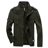 preiswerte Cargo-Jacken-Herren Bomberjacke Einsatzjacke übergangsjacke Taktische Jacke Täglich Wochenende Winter Einfarbig Militär Taktisch Stehkragen Regulär Baumwolle Schwarz Armeegrün Khaki Jacken