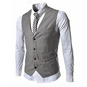 cheap Men&#039;s Vest-Men&#039;s Vest Suit Vest Gilet Wedding Business Causal Casual 1920s Smart Casual Polyester Solid Colored Single Breasted Shirt Collar Slim Black Red Light Grey Vest
