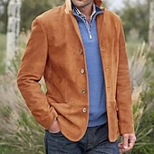 cheap Faux Suede Jackets-Men&#039;s Jacket Blazer Windproof Warm Street Daily Holiday Single Breasted Turndown Streetwear Casual Smart Casual Jacket Outerwear Solid Color Pocket Retro Brown
