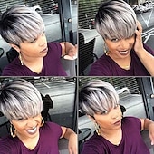 Hair Short Ombre Gray Wig Short Synthetic Wigs For Black White Women Short Black gray Wig Styles For Black Girls Short omber gray with dark roots short gray cut hair styles4