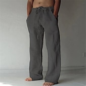 cheap Classic-Men&#039;s Linen Pants Trousers Summer Pants Beach Pants Pocket Drawstring Elastic Waist Plain Daily Streetwear Fashion Casual Black White