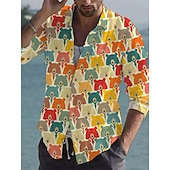 billiga Fåglar &amp; Djur-Herr Djur Björn Skjorta Hawaii skjorta Aloha skjorta Långärmad Skjorta Nedvikt Mode Designer Ledigt Jul Gata Ledigt Gul 3D-tryck S M L
