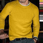 abordables suéter de los hombres-Hombre Pulóveres Pull-over Tejer De Punto Color sólido Cuello Barco Elegante Estilo retro Diario Ropa Invierno Otoño Verde Trébol Negro S M L