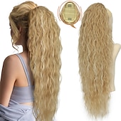 cheap Ponytails-Long Corn Wave Ponytail Hair Extensions Drawstring Medium Brown Curly Pony tail Hair Pieces for Women Natural Clip in Ponytail HairPieces Synthetic (30inch)