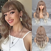 baratos Perucas de festa-Peruca Longa Ondulada Vermelha com Franja Peruca Sintética Longo Cabelo Vermelho para Mulheres Vermelho Vinho Cacheado Fantasia Peruca Borgonha para Uso em Festas Dia a Dia Perucas de Halloween