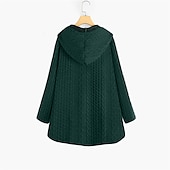 baratos Casacos de Inverno-Mulheres Plus Size Parka Botão Bolsos Tecido Ao ar livre Casual Manga Longa Com Capuz Padrão Inverno Outono Verde Escuro Azul Escuro Vermelho L XL XXL 3XL 4XL