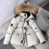 economico Piumini e parka da uomo-Per uomo piumino Piumino Parka Colletto di pelliccia Ufficio Da tutti i giorni Lungo Casual quotidiano Informale Tenere al caldo Inverno Colore puro Nero Bianco Rosso Piumino