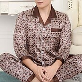 abordables Pyjamas-Homme Vêtements de Nuit Haut de pyjama et pantalon Pyjama en soie 2 Pièces Impressions Graphiques Simple Confort Maison Quotidien Fausse soie Respirant Revers manche longue Pantalon Avec Poches Ét
