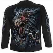 levne Halloween trička-Pánské Drak Grafické tisky Tričko Dlouhý rukáv tričko 3D tisk Tričkový Košile Vinobraní Sportovní Designové Venkovní ulice Ležérní Černá Jaro &amp; podzim Oblečení S M L XL XXL 3XL
