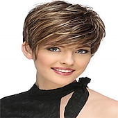 economico Parrucche di altissima qualità-parrucca di capelli corti parrucche per le donne nere short pixie cut parrucche per le donne nere breve rettilineo parrucche nere delle signore parrucche sintetiche corte per le donne nere donne