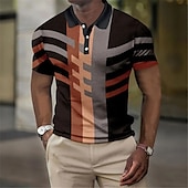 billiga Color Block Polo för män-Herr Rutig Våffelpikétröjor Golftröja Kortärmad Polotröjor Skjortor med krage Vintage Ledigt Semesterkläder Högtidskläder Festivalkläder Knappar 3D-utskrift Gul Rodnande Rosa Blå