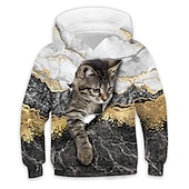tanie 3D zwierzęta dla chłopca-Dzieci Dla chłopców Bluza z Kapturem Zjechać na pobocze Zwierzę Kot Długi rękaw Kieszeń Dzieci Top Codzienny Bluza z Kapturem Godny podziwu Codzienny Biały Żółty Niebieski Jesień 7-13 lat