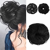 abordables Chignons-2pcs chignon désordonné chignon bouclé ondulé extensions de queue de cheval postiches cheveux chouchous wraps chignon pour femmes filles (plus chignon limité avec une longueur de cheveux plus longue