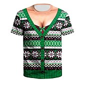abordables Costume de Noël-T-shirts de Noël pour hommes, costume de Noël 3D, imprimés graphiques de dessins animés, col rond, blanc + rouge, rouge + vert armée + blanc, vert, noir, rose, impression 3D, vêtements d&#039;extérieur à