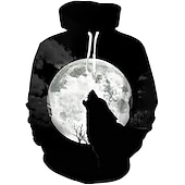 abordables Sudaderas con capucha para hombre-Hombre Lobo Estampados Sudadera Sudaderas Sudadera Con Capucha Manga Larga Sudadera con capucha Con Capucha Ropa de calle Impresión 3D Diario Deportes Negro Azul Piscina Estampado Primavera &amp; Otoño