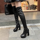 cheap Platform Boots-Women&#039;s Black Over-the-Knee Platform High Heel Boots with Side Zipper, Sexy Gothic Style for Night Out and Party Wear