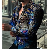 abordables Diseño Geométrico-Hombre Animal Tigre Diseño Geométrico Camisa Abotonar la camisa Manga Larga Moda Design Casual Exterior Vacaciones Festivos Otoño invierno Cuello Impresión 3D Abotonar Amarillo Rojo Azul Marino Azul