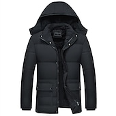 cheap Men&#039;s Downs &amp; Parkas-Men&#039;s Winter Coat Winter Jacket Puffer Jacket Quilted Jacket Camping &amp; Hiking Warm Winter Solid Color Bright Black Black Puffer Jacket