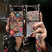 cheap Samsung Cases-Phone Case For Samsung Galaxy Z Flip 5 Z Flip 4 Z Flip 3 Handbag Purse Flip Flip with Adjustable  Neck Strap Kickstand Butterfly PC