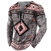 abordables T-shirts vintage-Homme T shirt Tee Tee Graphic Tribal Col Noir Vert Claire Rose Claire bleu marine Bleu 3D effet Extérieur Plein Air manche longue Lacet Imprimer Vêtement Tenue Design mode Rétro Vintage basique
