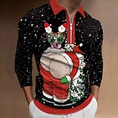 voordelige Kerstman-outfit-kerst heren kerstman 3d rits polo golf kerstman turndown wijn wit+rood rood+legergroen+wit zwart wit 3d print straat casual lange mouw rits print kleding kleding modeontwerper