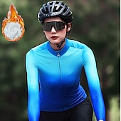 abordables Maillots de mujer-Mujer Maillot de Ciclismo Manga Larga Invierno Bicicleta Maillot Camiseta con 3 bolsillos traseros MTB Bicicleta Montaña Ciclismo Carretera Mantiene abrigado Forro Polar Transpirable Dispersor de