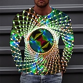 abordables T-shirts 3D-Homme 3D Print Imprimés Photos T shirt manche longue T-shirt 3D effet Col Ras du Cou Chemise Sportif Design basique Extérieur Plein Air du quotidien Vert Claire Fuchsia Vert Printemps &amp; Automne