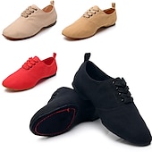 ieftine Pantofi Jazz-pantofi de dans jazz de pânză neagră pentru femei cu design cu șireturi – încălțăminte confortabilă și ușoară pentru dansul jazz, de sală, latin și social
