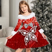 economico Abiti natalizi per bambini-Bambino Da ragazza Vestito Abito fiocco di neve Animali Farfalla Manica lunga Informale Colletto di pelliccia Girocollo Adorabile Giornaliero Poliestere Sopra il ginocchio Abito casual Vestito