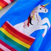 preiswerte Kleider mit Einhornmotiv-Kinder Wenig Mädchen Kleid Einhorn Regenbogen Blume Tier T Shirt Kleid Zeichentrickfilm Mit Taschen Druck Blau Gelb Fuchsie Übers Knie Langarm Aktiv Freizeit Kleider Normale Passform 2-8 Jahre