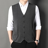 abordables Gilet-Homme Pull Gilet Robe pull Pull en laine A côtes Tricoter Tricoté Rayure Col V Moderne contemporain Coréen Usage quotidien Sortie Vêtement Tenue Sans Manches Printemps &amp; Automne Noir Rouge M L XL