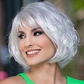 economico Parrucche trendy sintetiche-parrucca in fibra chimica parrucca europea e americana capelli corti femminili meccanismo grigio argento parrucca a testa ondulata parrucca a testa piena