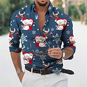 Christmas Men's Funny Christmas Printed Shirts Shirts Santa Claus Snowman Graphic Prints Turndown Blue White 3D Print Street Long Sleeve Button-Down Print Clothing Apparel Fashion Designer Casual4