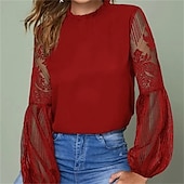 levne Krajkové topy-Dámské Boho košile Krajková košile Halenka Síťovaný patchworkový top Plná / Jednobarevná Klasické Krajkový Sladký Lucerna rukáv Párty Denní Jdeme ven Výšivka Černá Fialová Tmavomodrá Jaro &amp; podzim