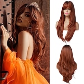 abordables Perruques Synthétiques Sans Bonnet-longue ondulée ombre brun à blonde perruques pour les femmes cheveux synthétiques résistant à la chaleur ombre perruque pour la fête quotidienne utilisation cosplay-24 pouces barbiecore perruques