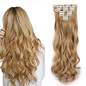 baratos Clip nas extensões-grampo em extensões de cabelo apliques de cabelo de 22 polegadas 7 peças/conjunto grampo em extensão de cabelo fibra sintética resistente ao calor para mulheres de uso diário fazer extensões de cabelo