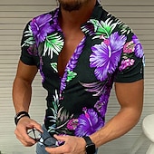 economico Stampa Floreale-Per uomo Floreale Pop art Fiori tropicali Camicia Camicia hawaiana Camicia Aloha Manica corta Camicia Collo ripiegabile Originale Informale Esterno Feste Informale Nero / Rosso Blu Viola S M L