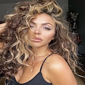 economico Parrucche trendy sintetiche-parrucca ondulata lunga riccia ombre parrucche biondo platino per le donne capelli sciolti ondulati parrucche sintetiche resistenti al calore glueless per l&#039;uso quotidiano delle feste