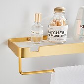 cheap Towel Bars-Bathroom Shelves Wall Mounted Golden Storage Organizer Rack Bathroom Kitchen Bathroom Hardware Pendant Bathroom Shelf Space Aluminum Acrylic Shower Rack Corner Shelf Square Bath Shower Shelf(Golden,Black)