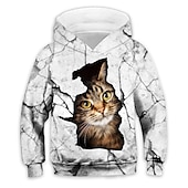 tanie 3D zwierzęta dla chłopca-Dzieci Dla chłopców Bluza z Kapturem Zjechać na pobocze Zwierzę Kot Długi rękaw Kieszeń Dzieci Top Codzienny Bluza z Kapturem Godny podziwu Codzienny Biały Żółty Niebieski Jesień 7-13 lat