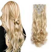 baratos Clip nas extensões-grampo em extensões de cabelo apliques de cabelo de 22 polegadas 7 peças/conjunto grampo em extensão de cabelo fibra sintética resistente ao calor para mulheres de uso diário fazer extensões de cabelo