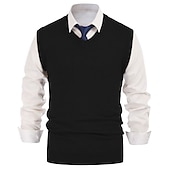 abordables suéter de los hombres-Hombre Chaleco suéter Sueter de lana Pull-over Tejer Escote en V Profunda De Punto Color sólido Escote en Pico Básico Elegante Ropa Invierno Otoño Negro Vino M L XL