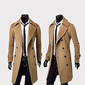 billige Trenchcoat for menn-Herre Vinterfrakk Peacoat Virksomhet Avslappet Vinter Polyester Hold Varm Vindtett jakke Yttertøy Klær Forretning كلاسيكي
