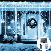 お買い得  プラグイン式電源-クリスマススノーフレークストリングライト屋外ソーラー8モード5m 216led 3.5m 96ledリモコン太陽エネルギー24vプラグインストリングライトledガーランドカーテンフェアリーストリングライト庭の軒先パーティーの装飾用