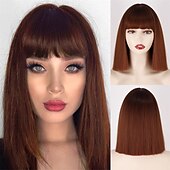 cheap Synthetic Trendy Wigs-Short Bob White Wig with Bangs Silver White Short Wigs for Women Straight Bob White Cospaly Hair Wig for Daily Party Halloween