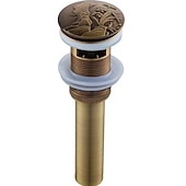 cheap Pop Up Drains-Brass Pop Up Sink Drain Stopper with Overflow Bathroom Faucet Vessel Vanity Sink Drainer Antique Brass
